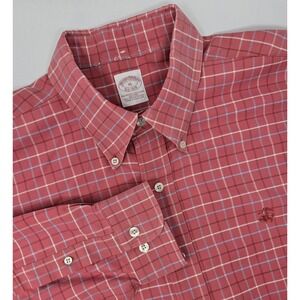 Brooks Brothers Shirt Mens XL 1818 Button Down Red‎ Check Long Sleeve Supima